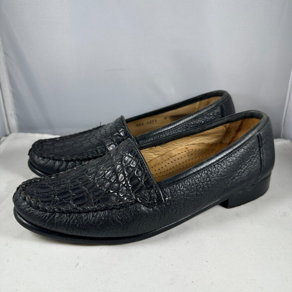 Zelli Mens Size 8M Loafers Shoes Black Genuine Crocodile Italy Hand Crafted